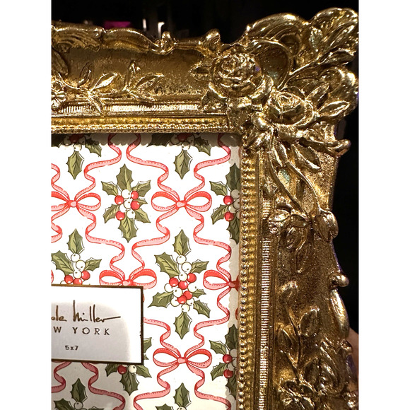 Nicole Miller Hollywood Regency Style Gold Square Photo Picture Frame 5x7 - Picture 3 of 3